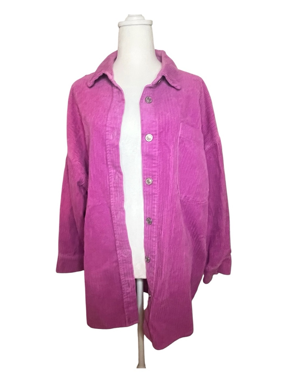 Denim&Co Pink Corduroy Button-Front Oversized Shacket